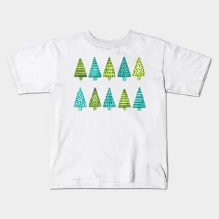 Watercolor Christmas trees pattern in blue and green Kids T-Shirt